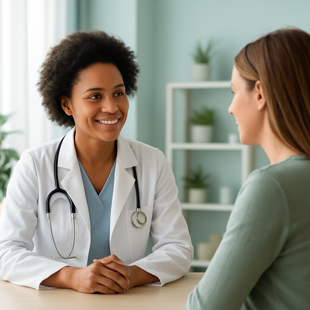 Profesional de la salud conversando de forma cercana con un paciente